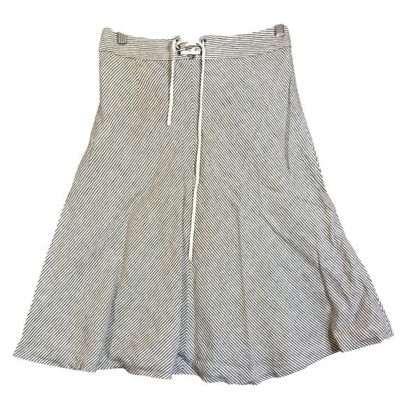 J Crew Sailor Button Midi Skirt Size 0 Brown Stripe Linen Lace Up Coastal Beach - Picture 2 of 9